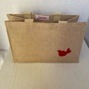 Vietri small jute tote bag w/ small red bird motif in the corner